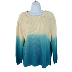 525 America Women's Size L Ombre Shaker Knit Cotton Cream Blue Sweater